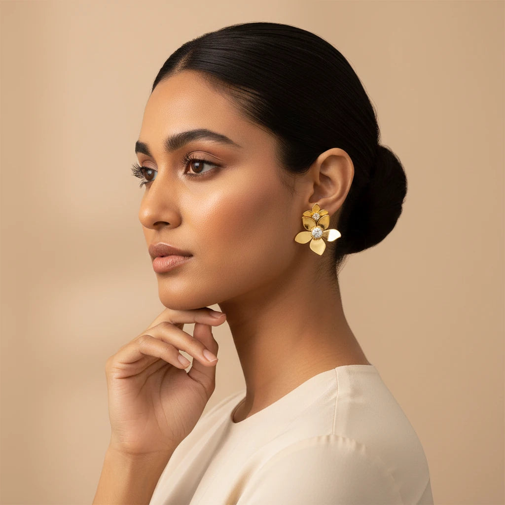 Golden Bloom Crystal Stud Earrings