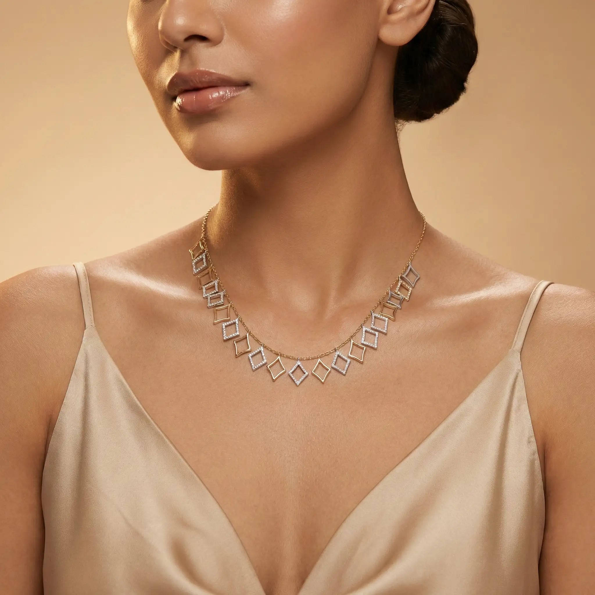 Dual Tone Square Charm Necklace