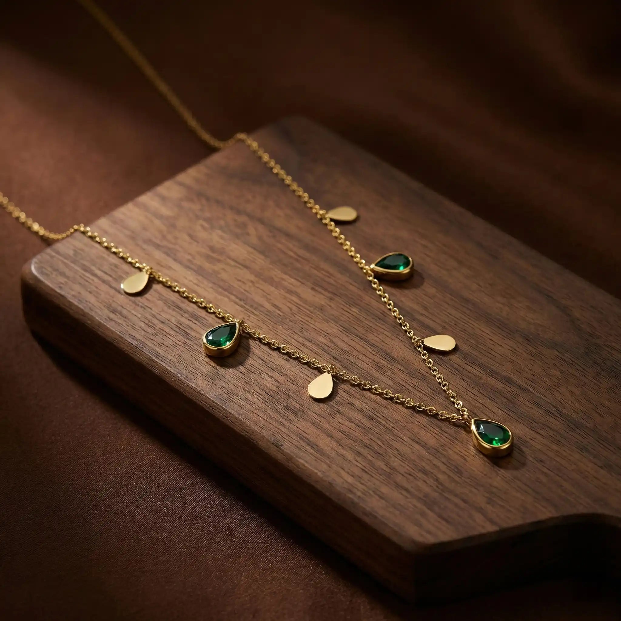 Green Teardrop Charm Necklace