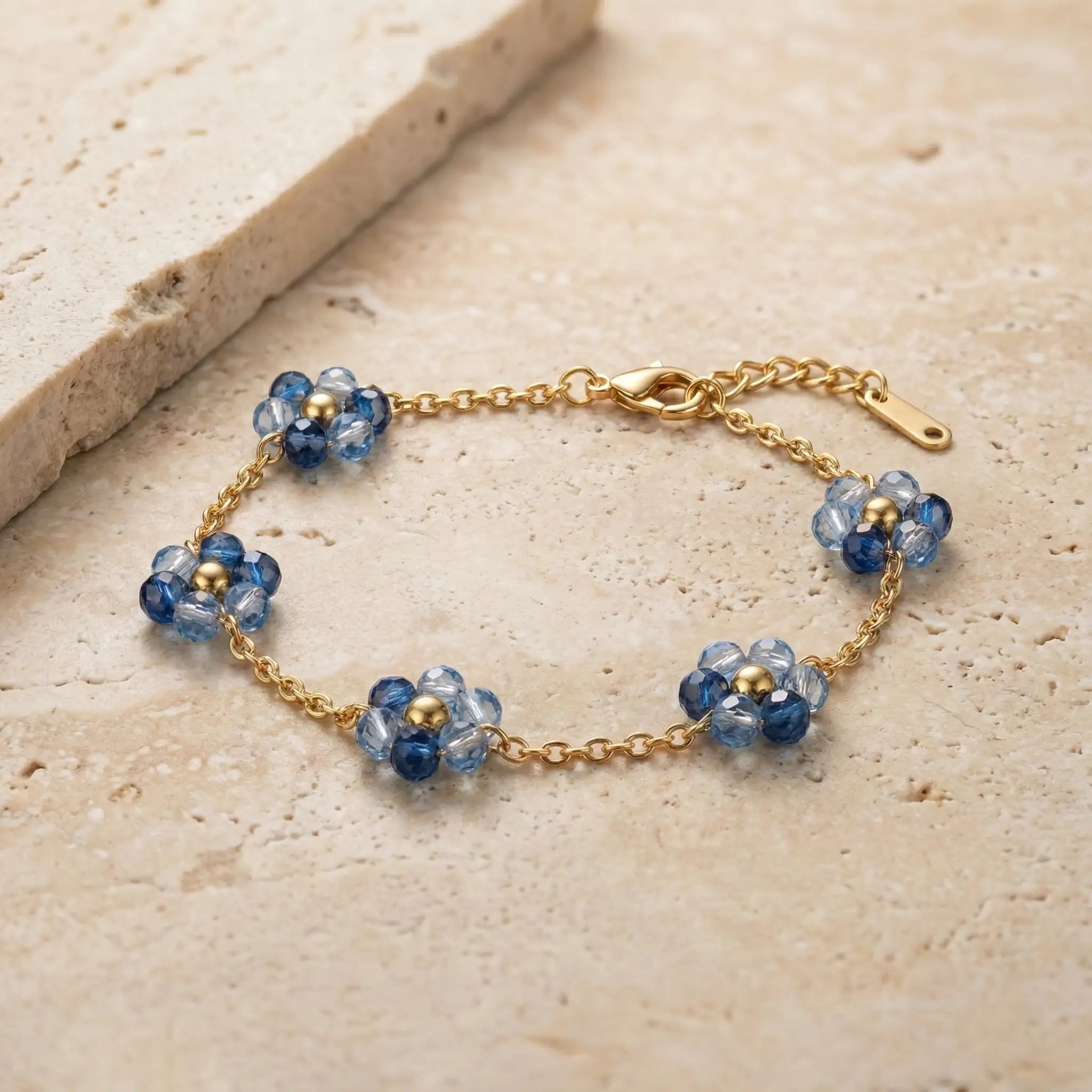 Blue Blossom Beaded Chain Bracelet
