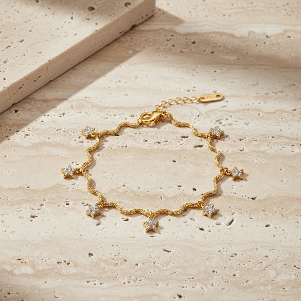 Starry Charm Wavy Gold Bracelet