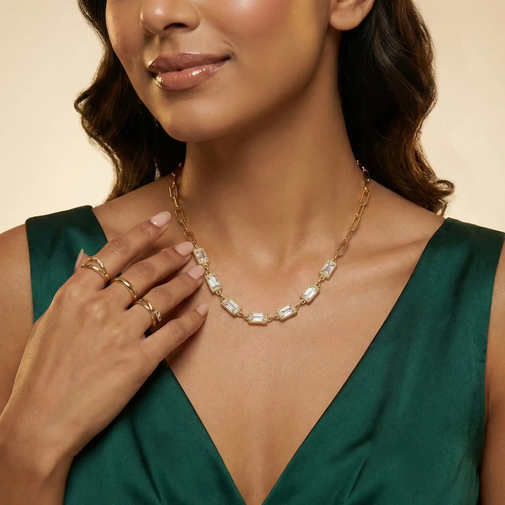 Rectangle Crystal Link Necklace