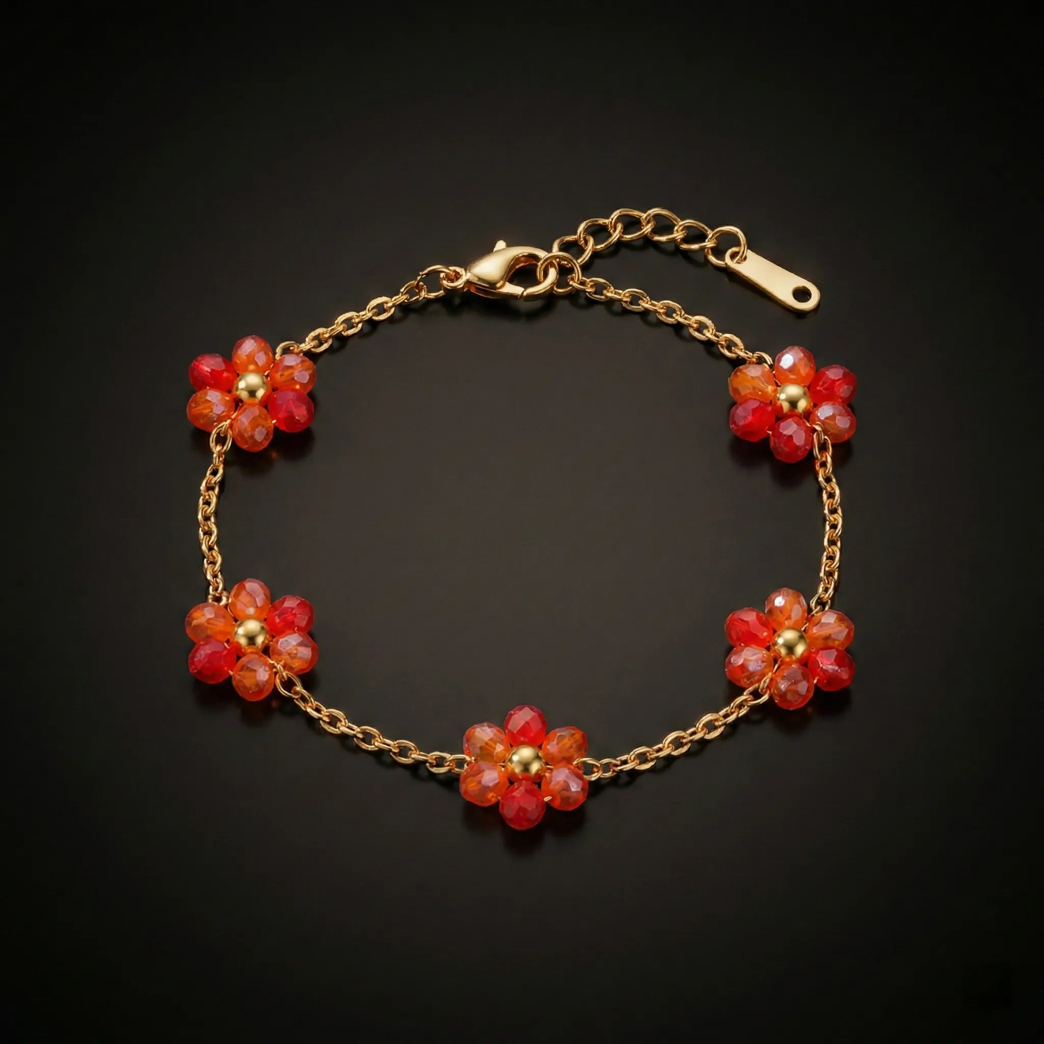 Ruby Bloom Beaded Flower Chain Bracelet
