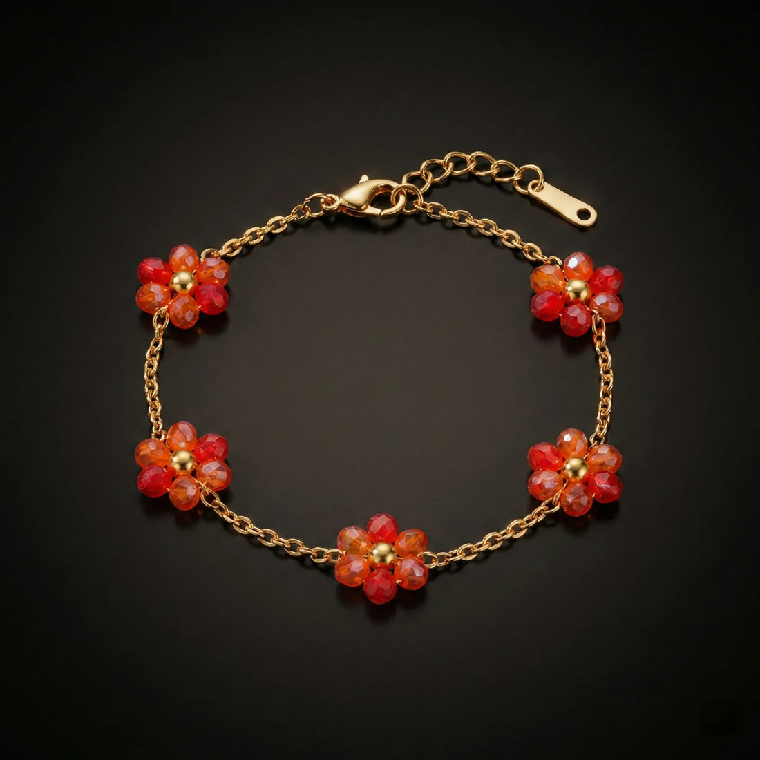 Ruby Bloom Beaded Flower Chain Bracelet