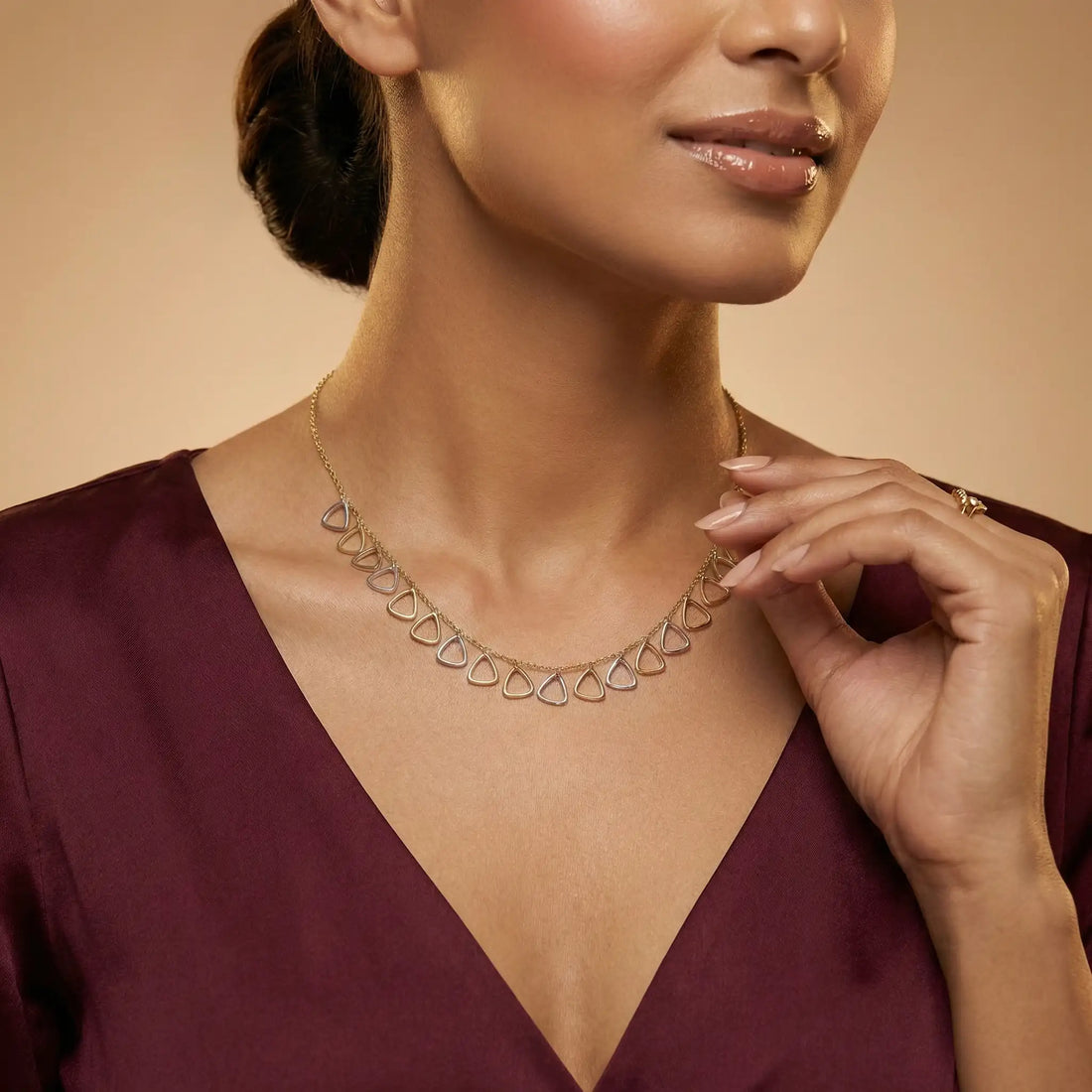 Dual Tone Triangle Charm Necklace