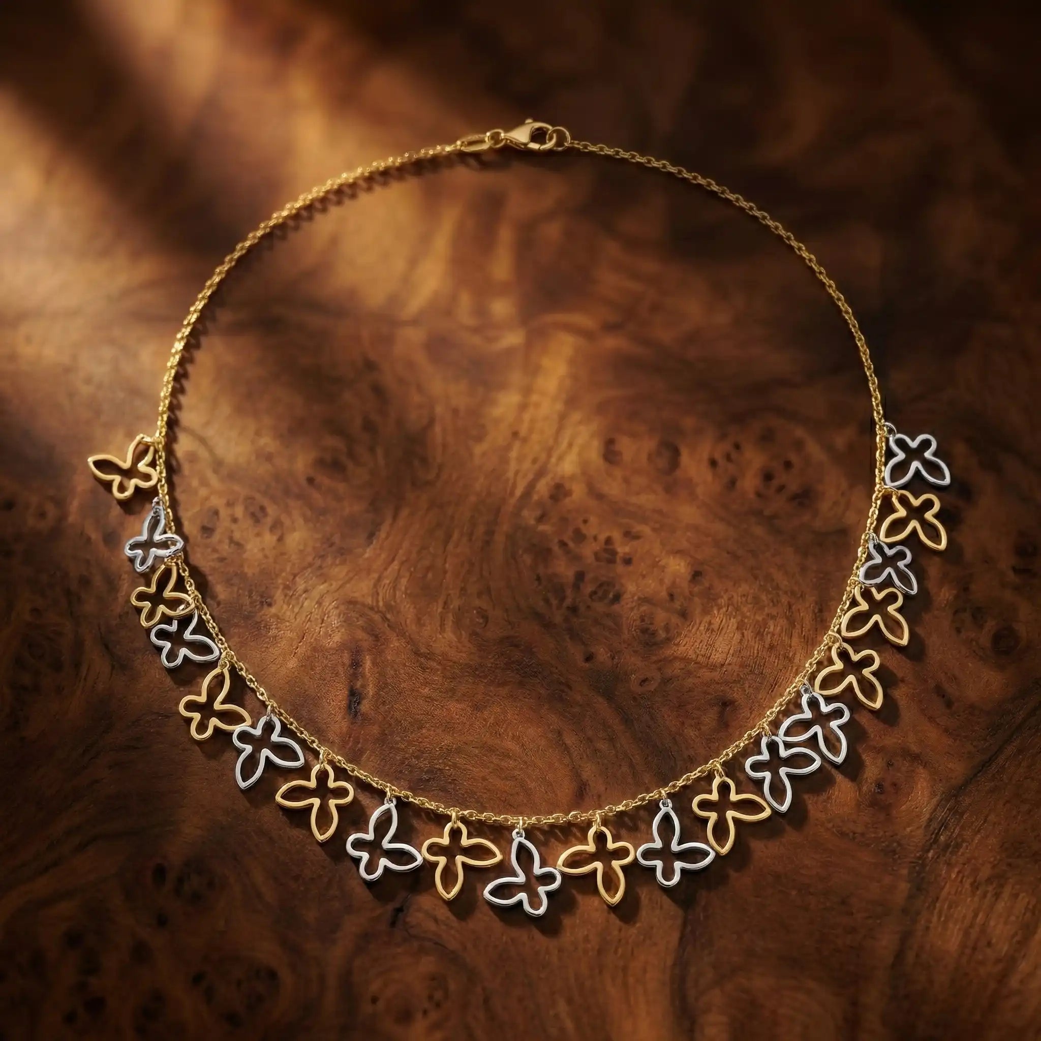 Dual Tone Butterfly Charm Necklace