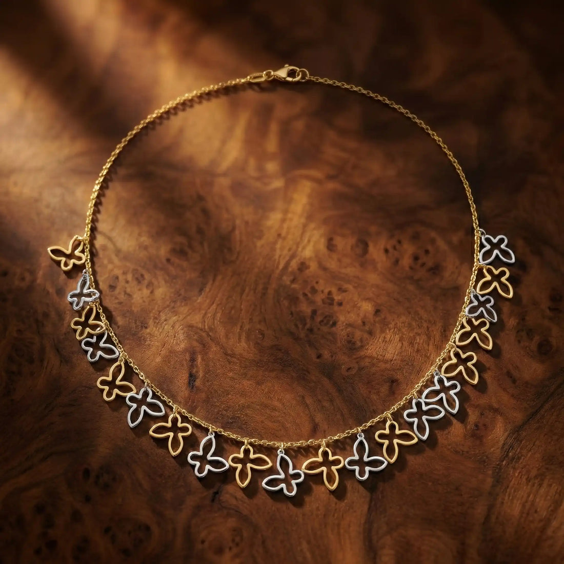 Dual Tone Butterfly Charm Necklace