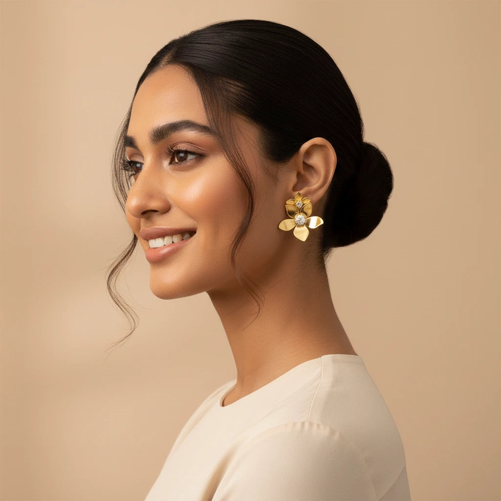 Golden Bloom Crystal Stud Earrings