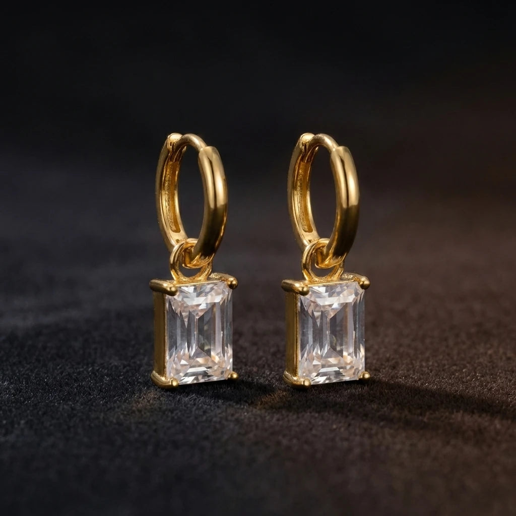 Emerald-Cut Crystal Drop Hoop Earrings