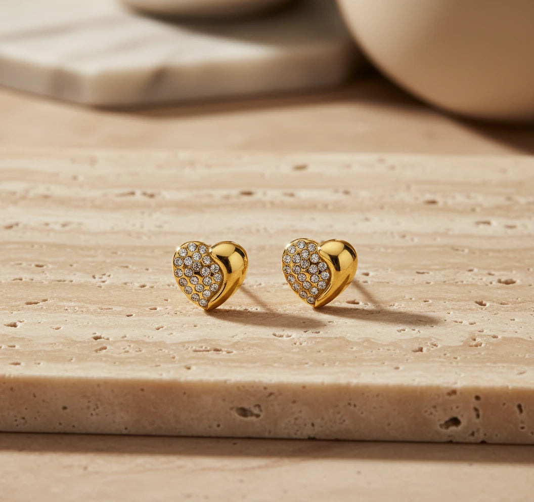 Sparkling Half-Heart Crystal Stud Earrings