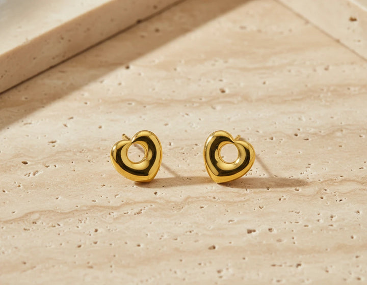 Classic Solid Heart Gold Stud Earrings
