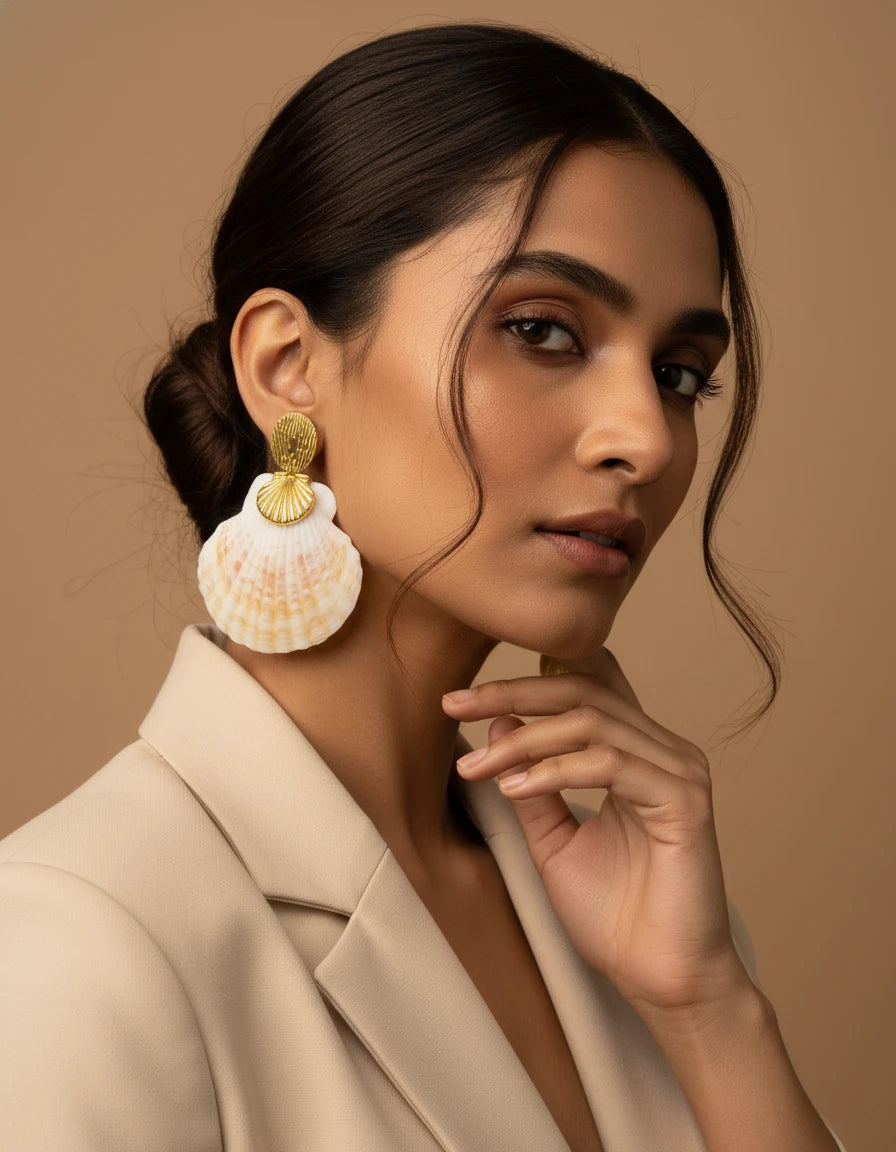 Golden Seashell Drop Earrings