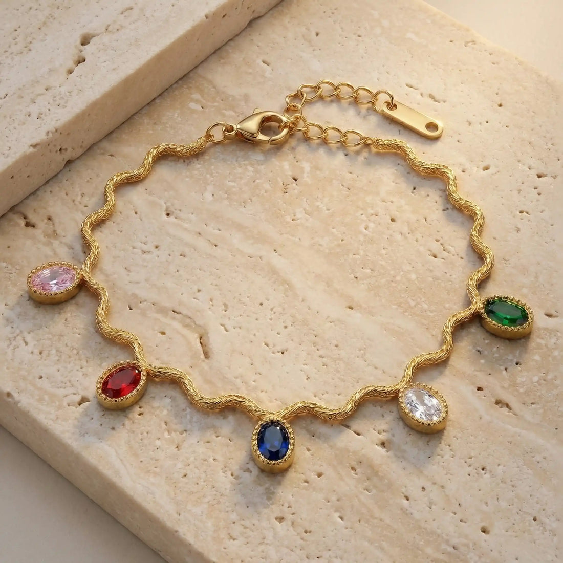 Multi-Gem Wave Chain Bracelet