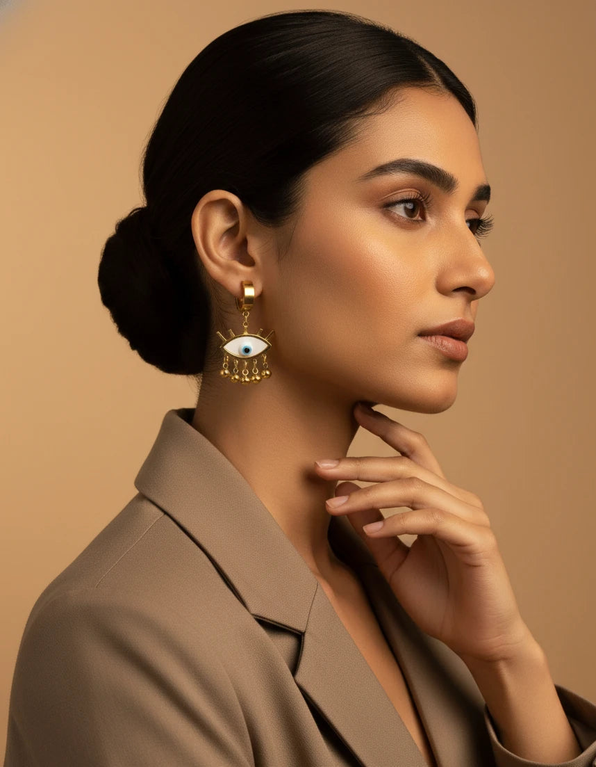 Evil Eye Charm Gold Hoop Earrings