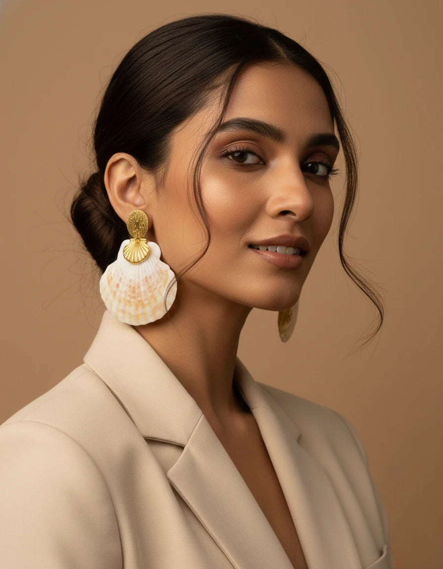 Golden Seashell Drop Earrings