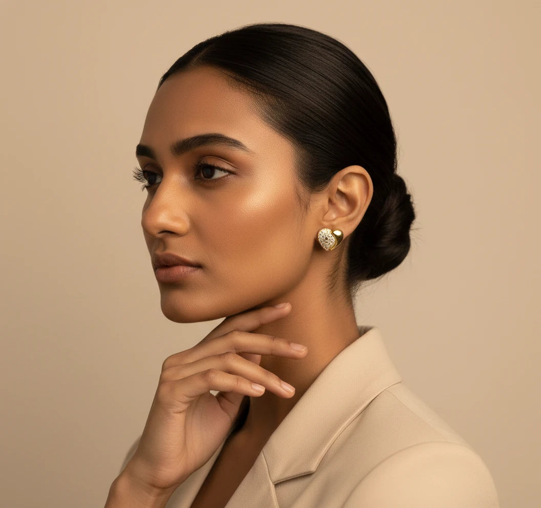 Sparkling Half-Heart Crystal Stud Earrings