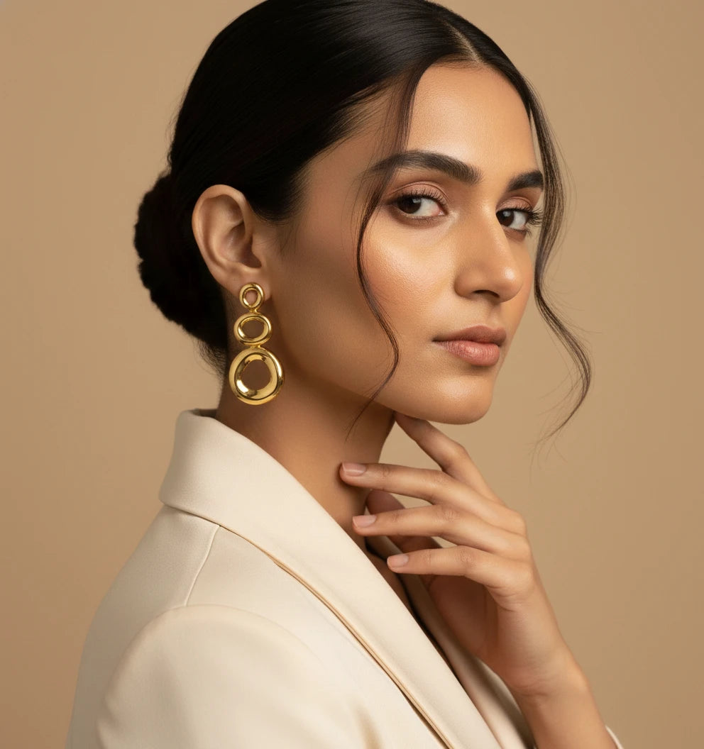 Golden Abstract Oval Drop Earrings