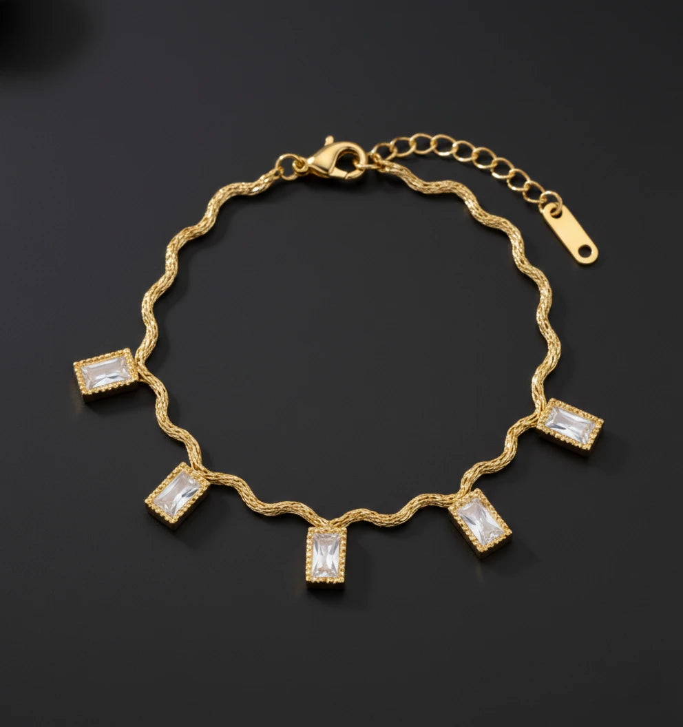Radiant Baguette Charm Gold Bracelet