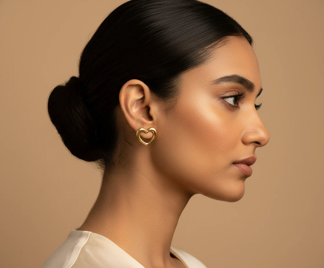 Minimal Open Heart Gold Stud Earrings