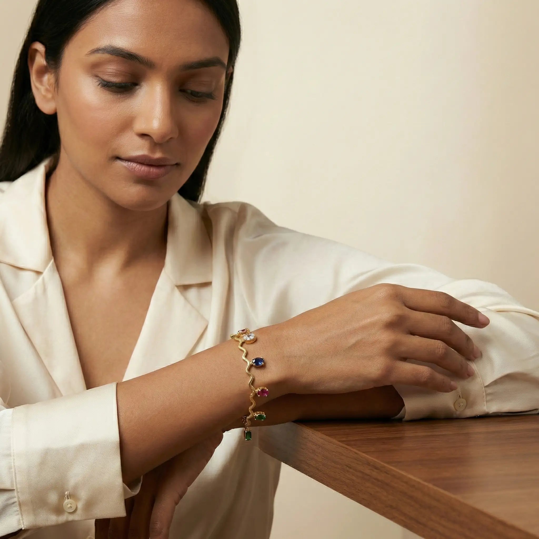 Multi-Gem Wave Chain Bracelet