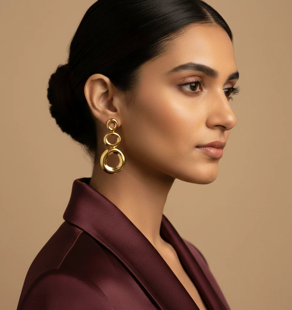 Golden Abstract Oval Drop Earrings
