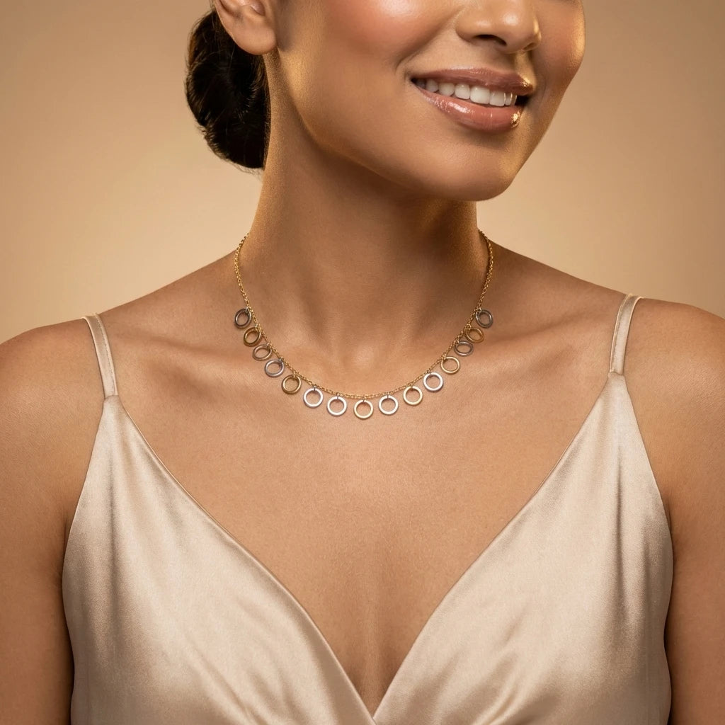 Dual Tone Interlinked Circle Necklace