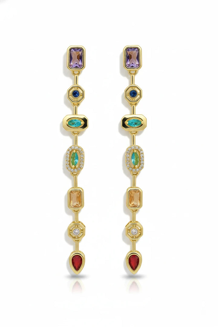 Golden Multicolor Gemstone Linear Drop Earrings