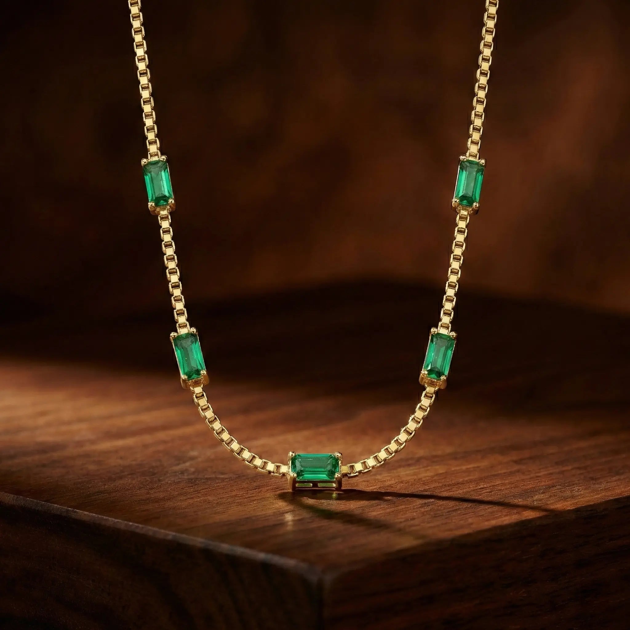 Emerald Green Baguette Necklace