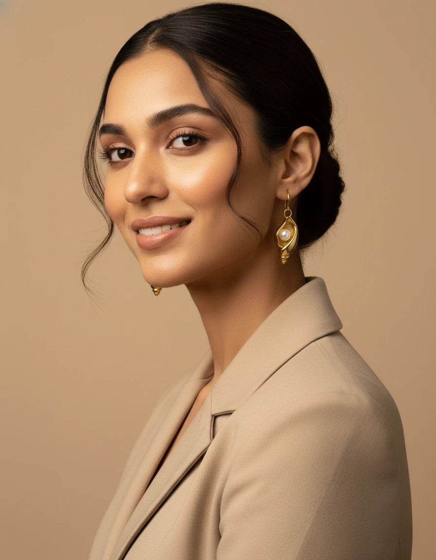 Golden Pearl Shell Drop Earrings