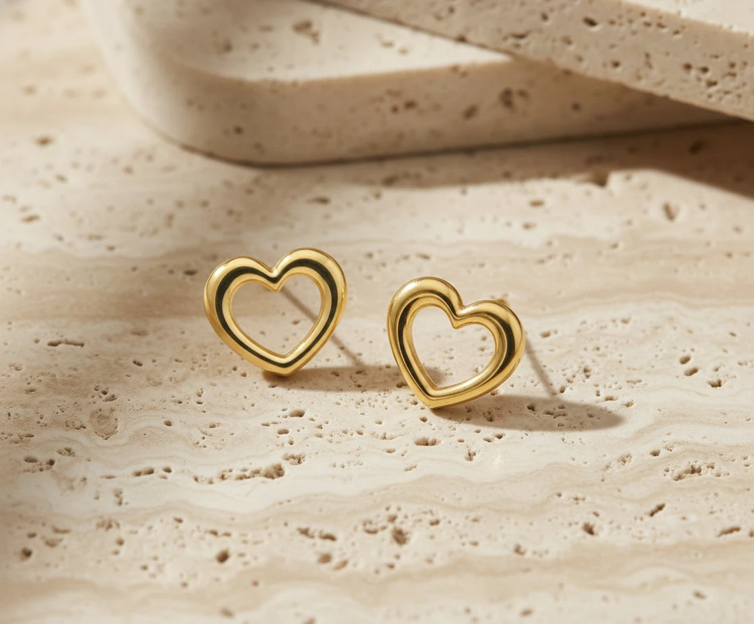Minimal Open Heart Gold Stud Earrings