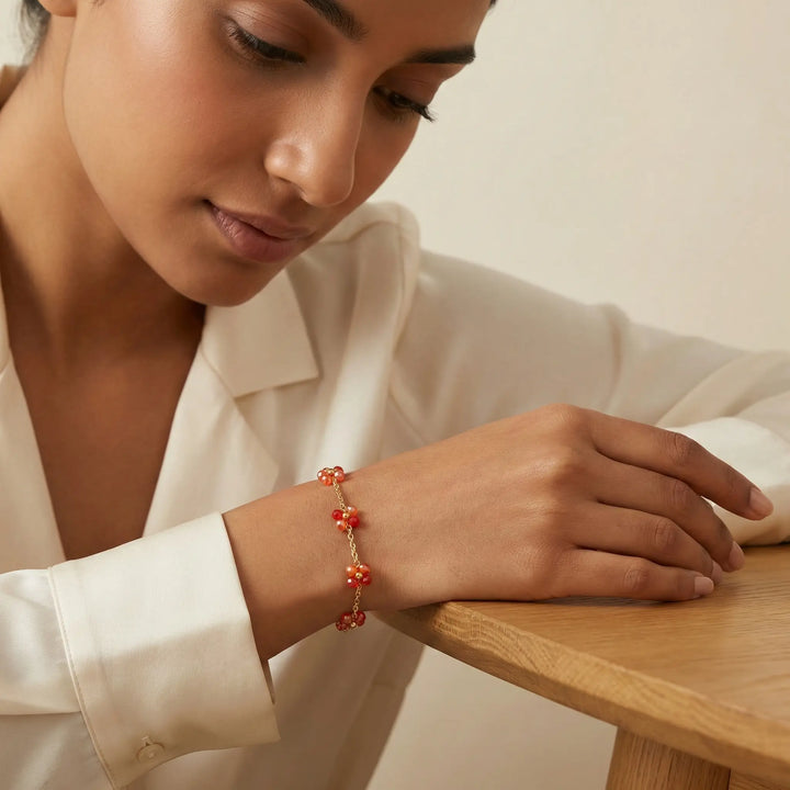 Ruby Bloom Beaded Flower Chain Bracelet