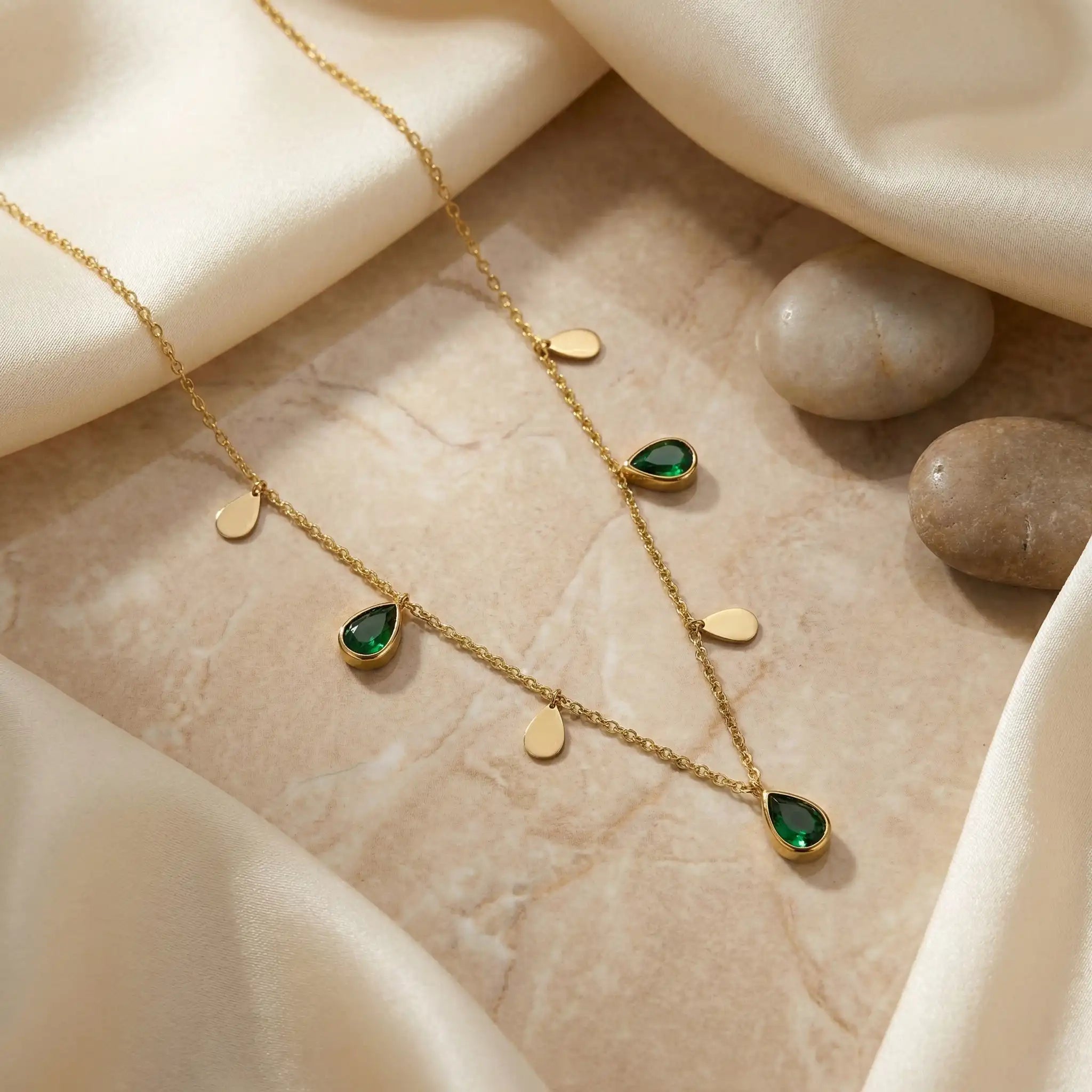 Green Teardrop Charm Necklace