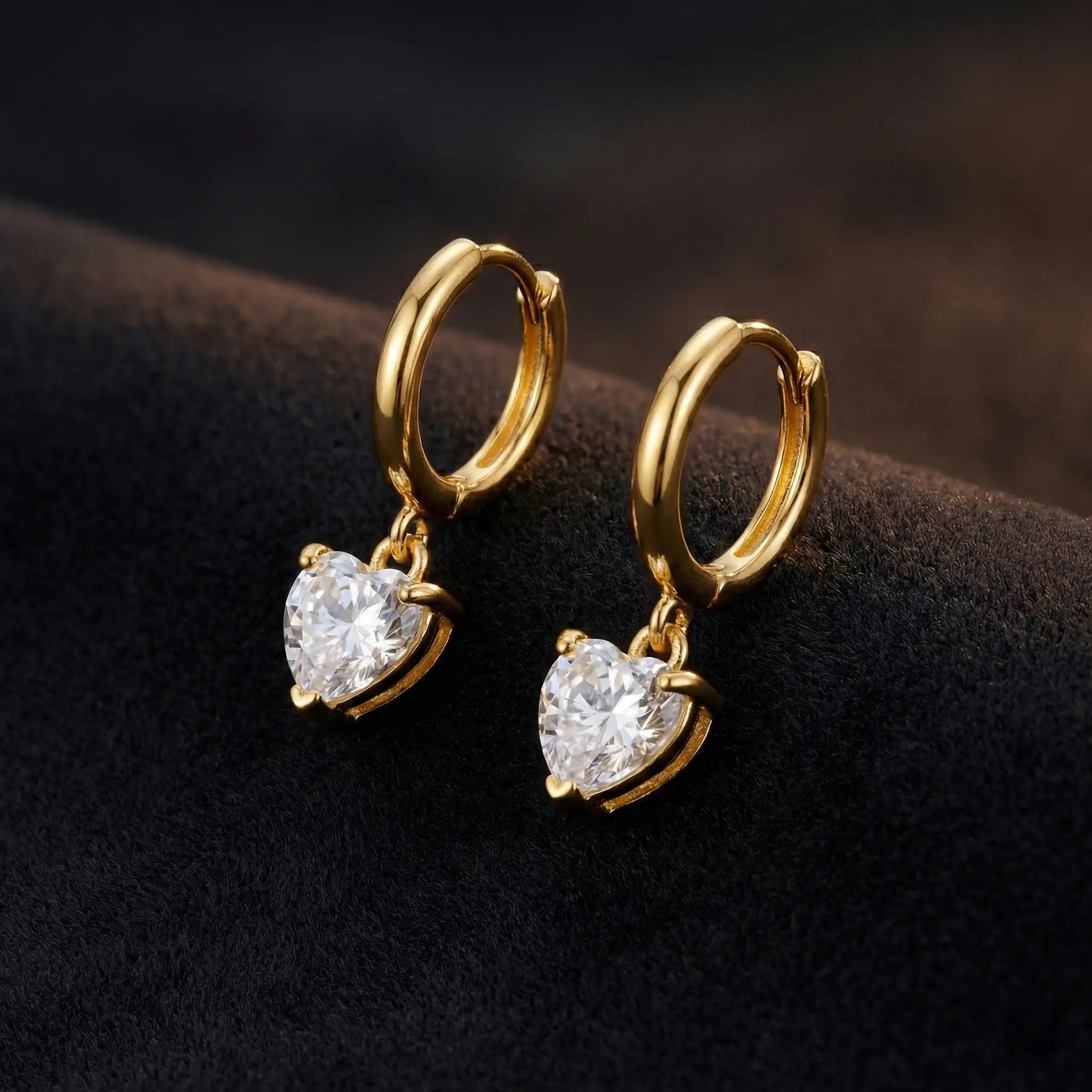 Crystal Heart Drop Hoop Earrings