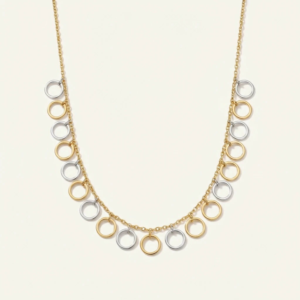 Dual Tone Interlinked Circle Necklace
