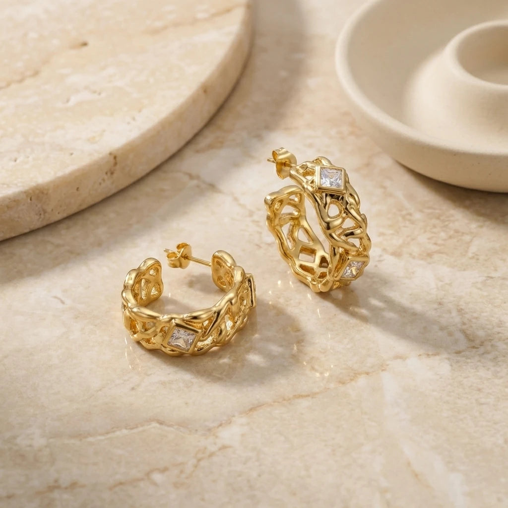 Gold Textured Statement Hoop Earrings