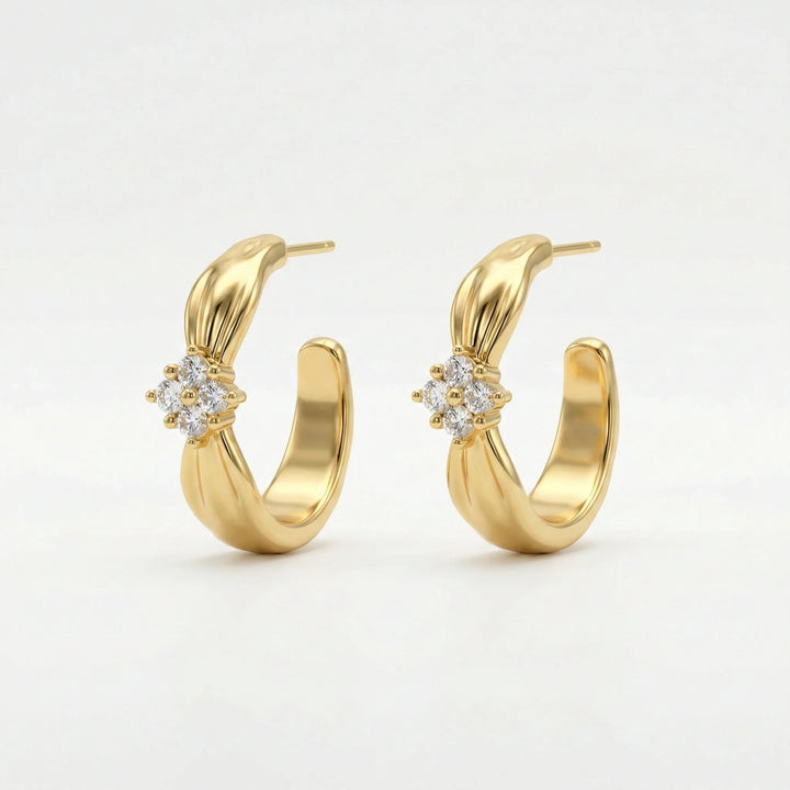 Golden Bloom Stud Hoop Earrings