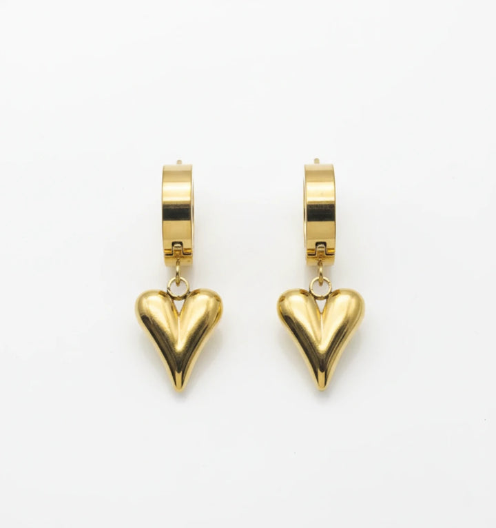 Golden Heart Drop Hoop Earrings
