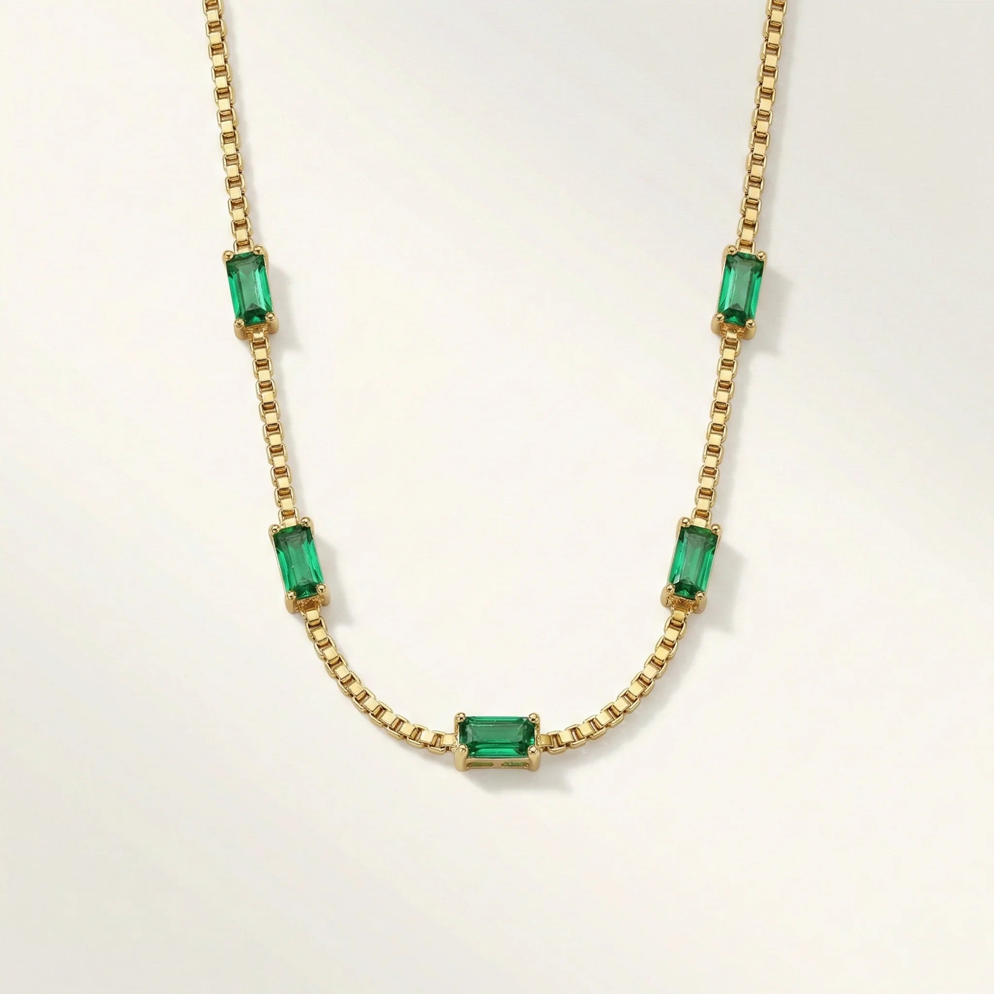 Emerald Green Baguette Necklace