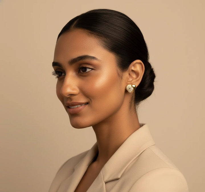 Sparkling Half-Heart Crystal Stud Earrings