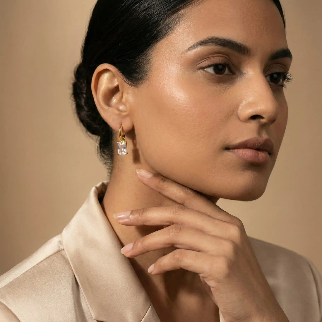 Emerald-Cut Crystal Drop Hoop Earrings