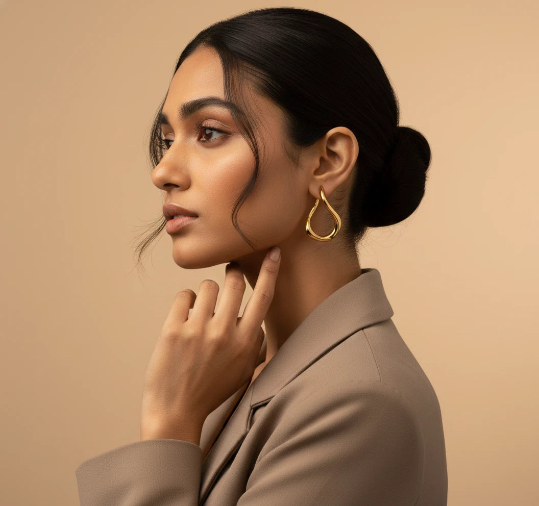 Golden Fluid Curve Hoop Earrings