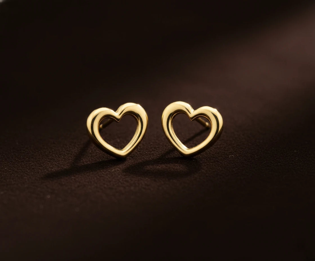 Minimal Open Heart Gold Stud Earrings