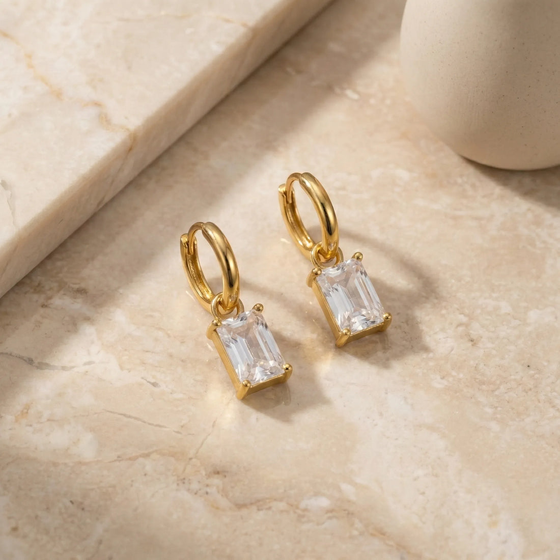 Emerald-Cut Crystal Drop Hoop Earrings