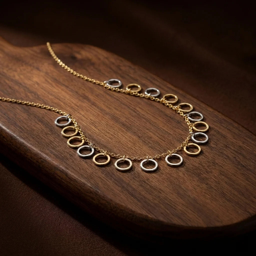 Dual Tone Interlinked Circle Necklace