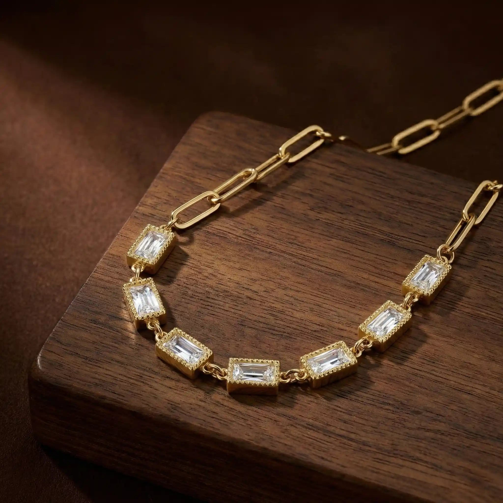 Rectangle Crystal Link Necklace