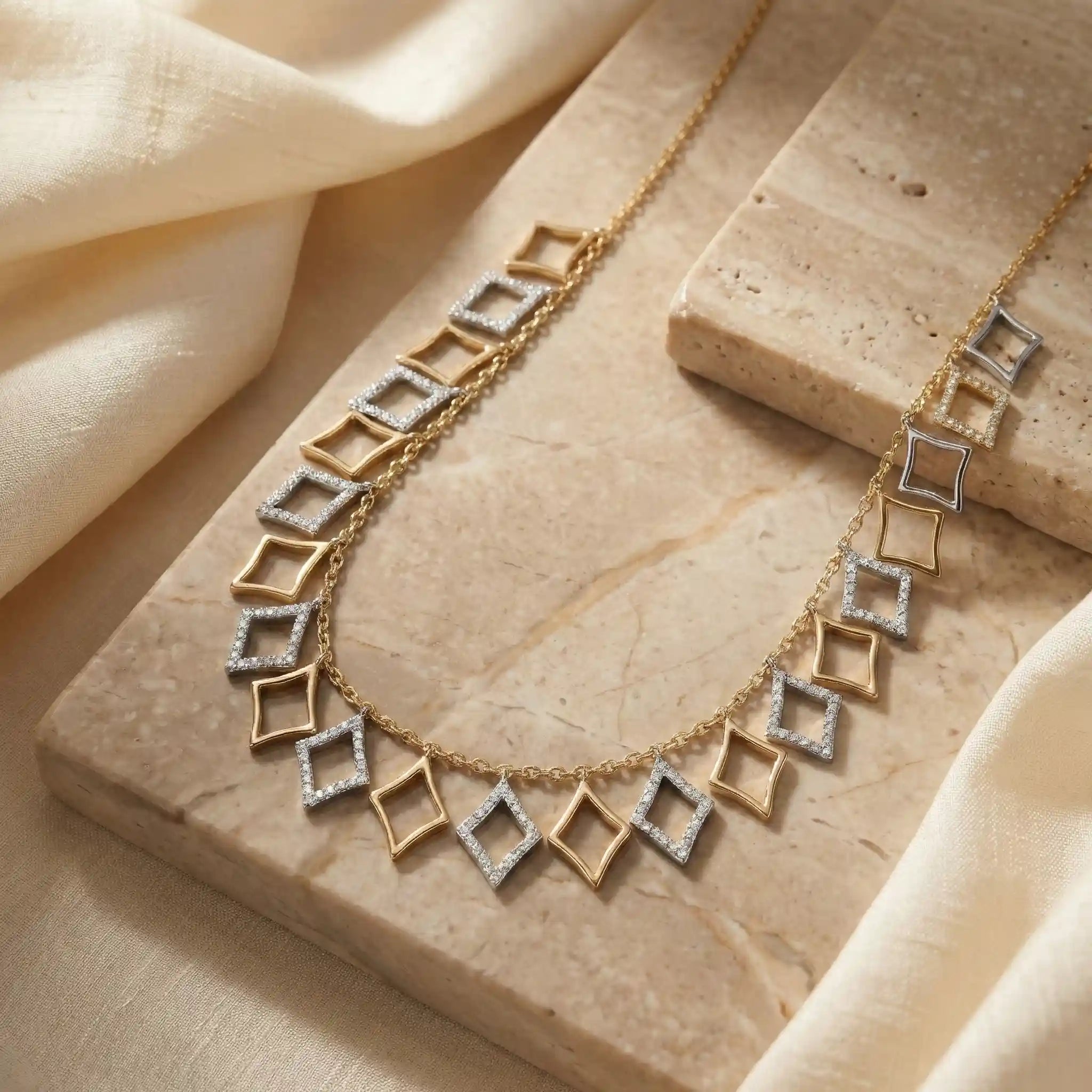 Dual Tone Square Charm Necklace