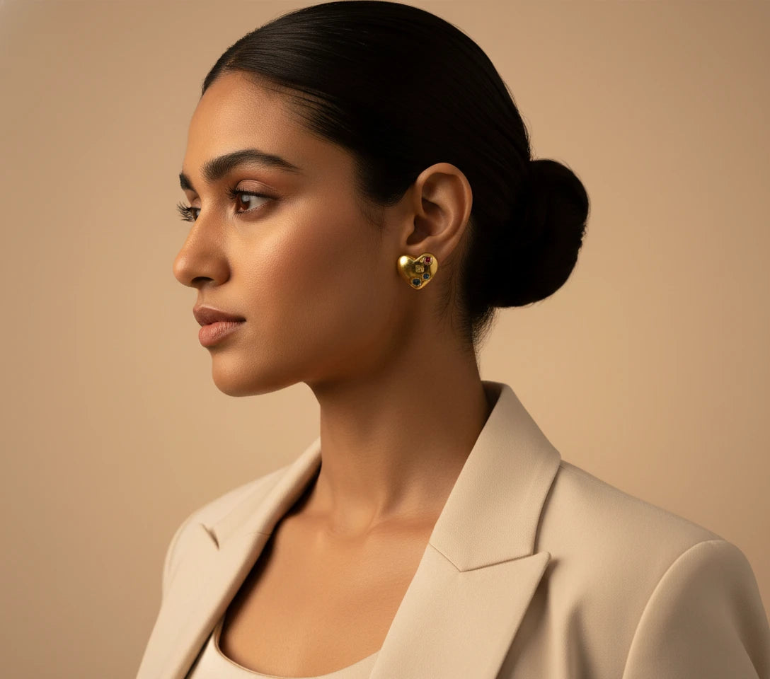 Golden Heart Multicolor Stud Earrings