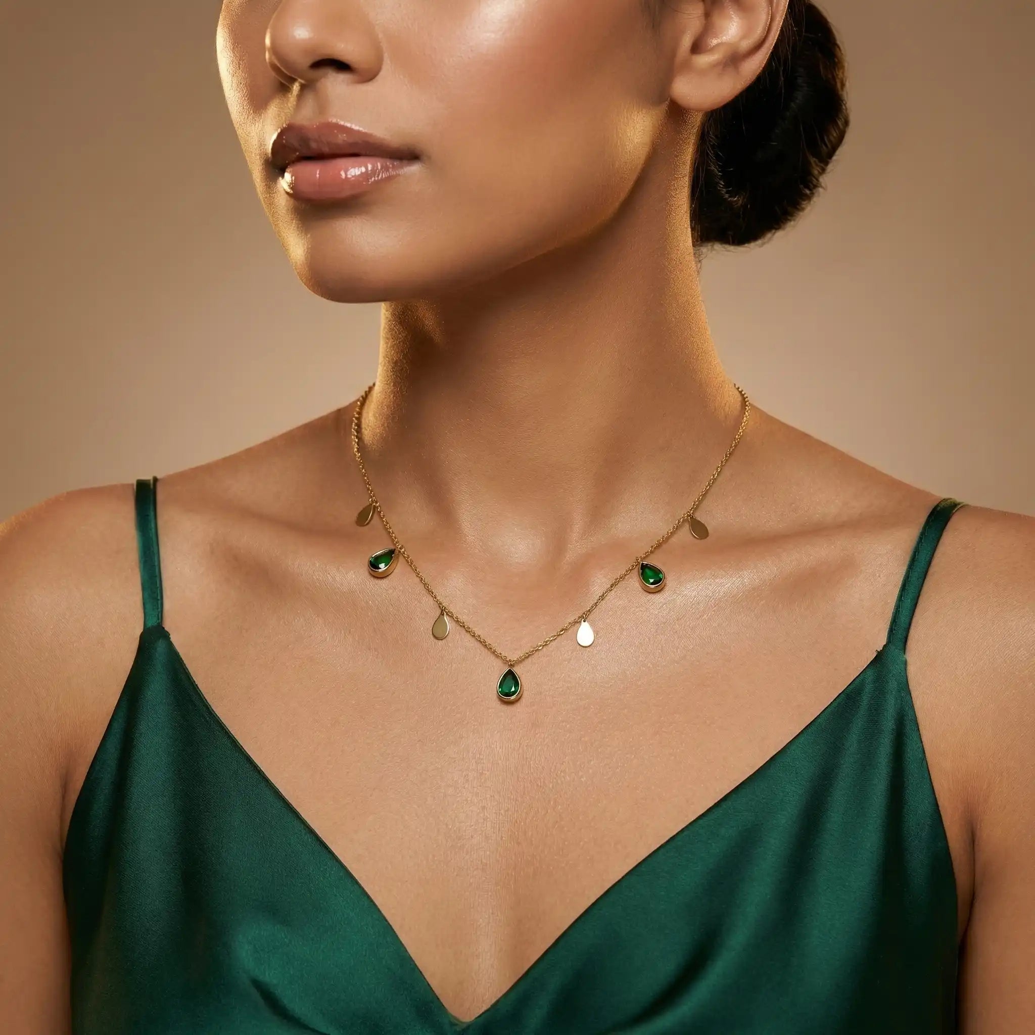 Green Teardrop Charm Necklace