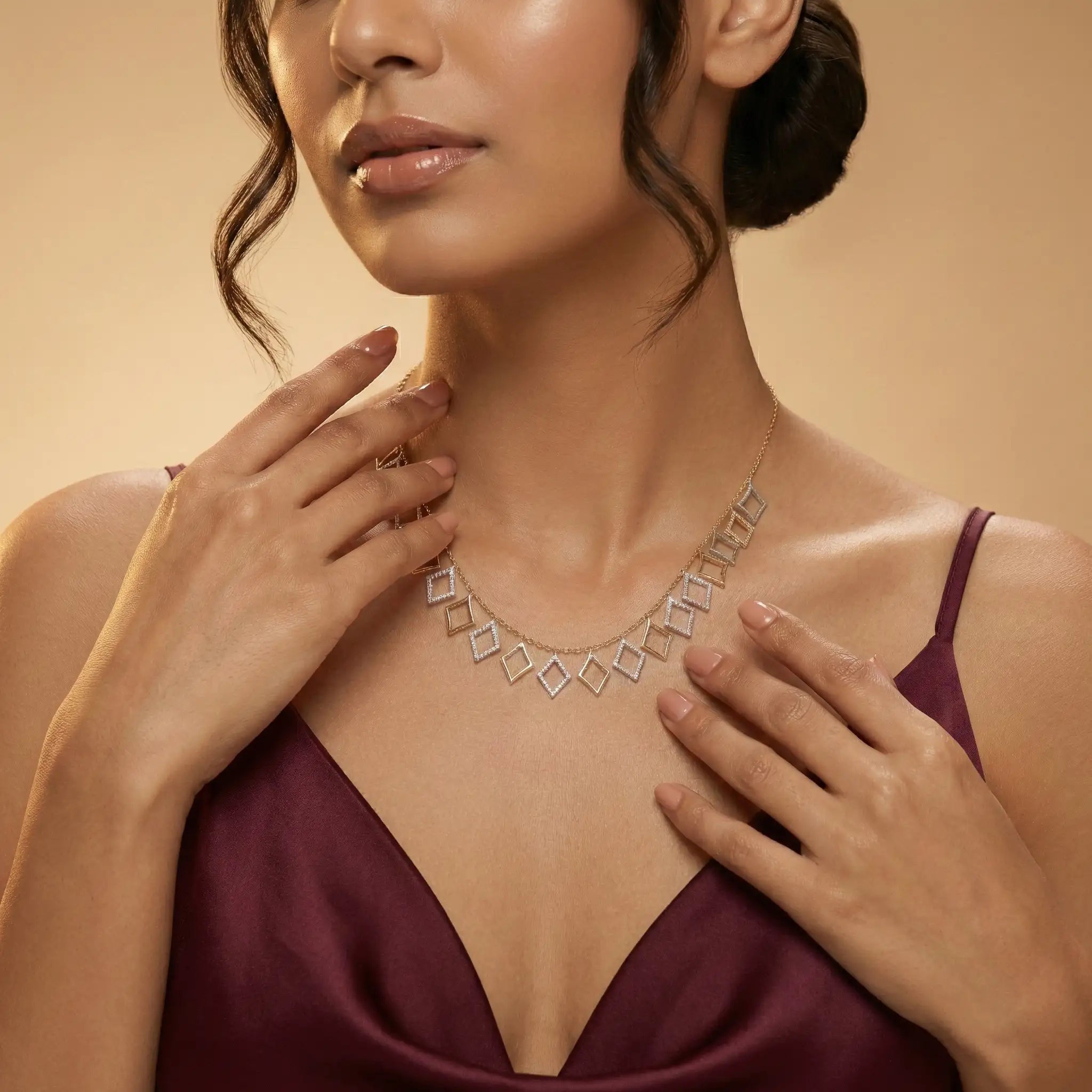 Dual Tone Square Charm Necklace
