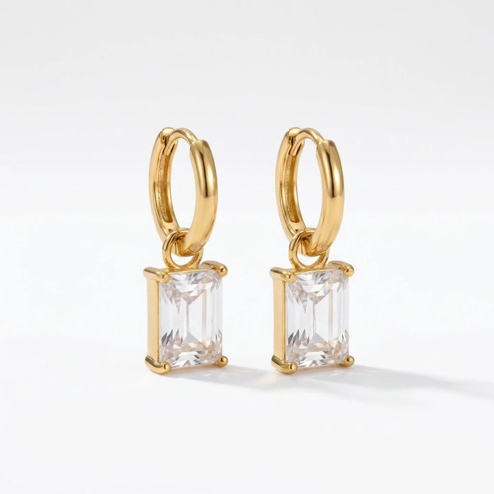 Emerald-Cut Crystal Drop Hoop Earrings